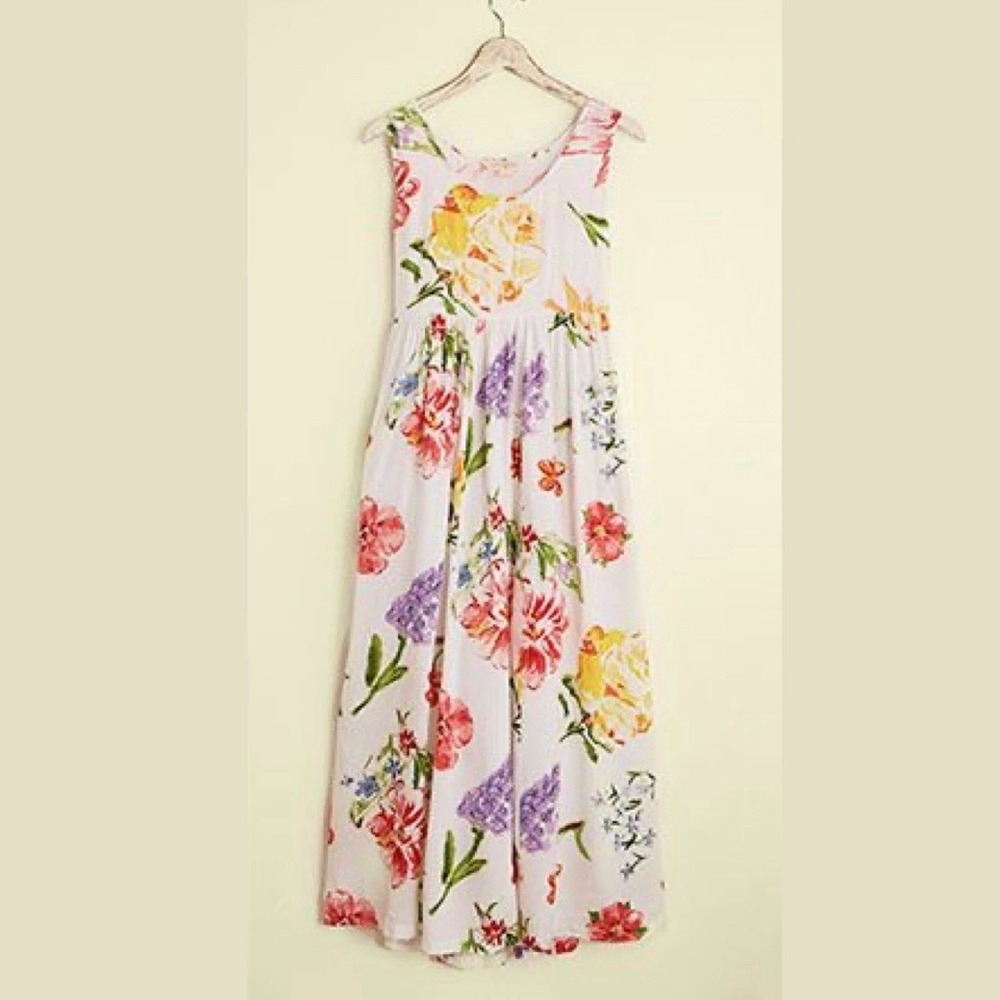 Vintage April Cornell Pastel Yellow Red Floral Maxi Dress L